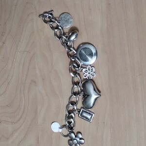 Silver chunky charm bracelet with with hearts and floral hanging charms
